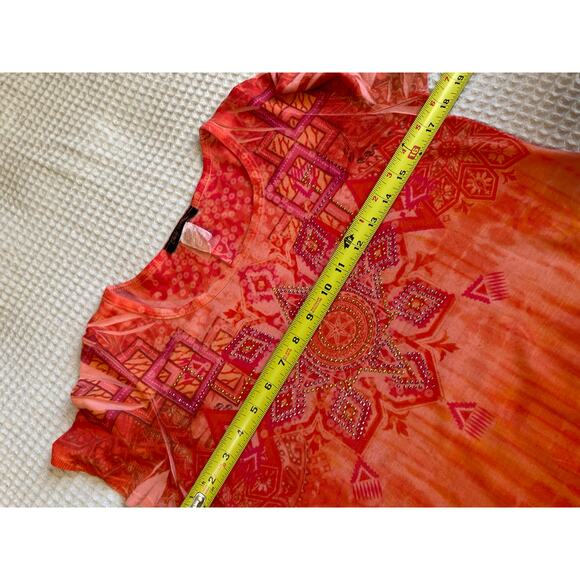 VTG Only Nine Y2K Orange Handkerchief Hem Boho  Preppy Rhinestone Tee Small - Picture 7 of 10